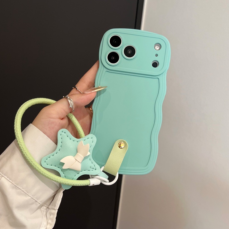 Solid Color Wave iPhone 17 Pro Max Star Lanyard Phone Case Compatible with Apple 16 Pro Skin Feel Liquid 14