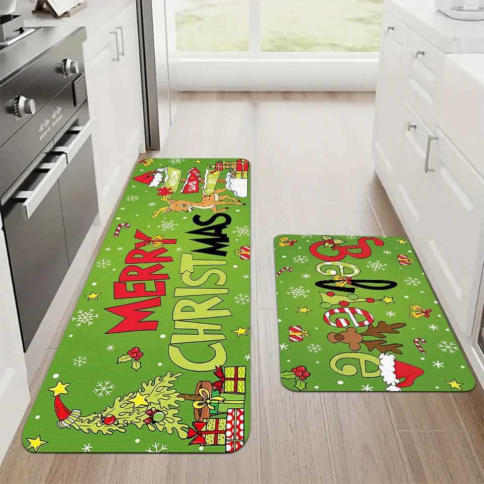 Reindeer Snowflake Christmas Kitchen Mat Anti-Fatigue Flannel Machine Rug for Living Room Bedroom Dining DecorM251126