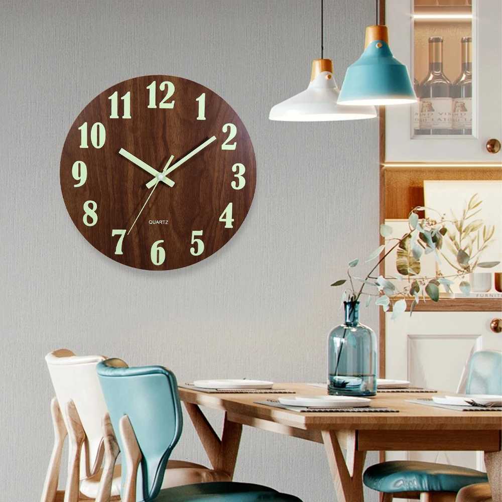 12 Inch Luminous Wall Clock Wood Silent light in dark night Nordic Fashion Wall Clock Non Ticking Clock With Night Light C251126