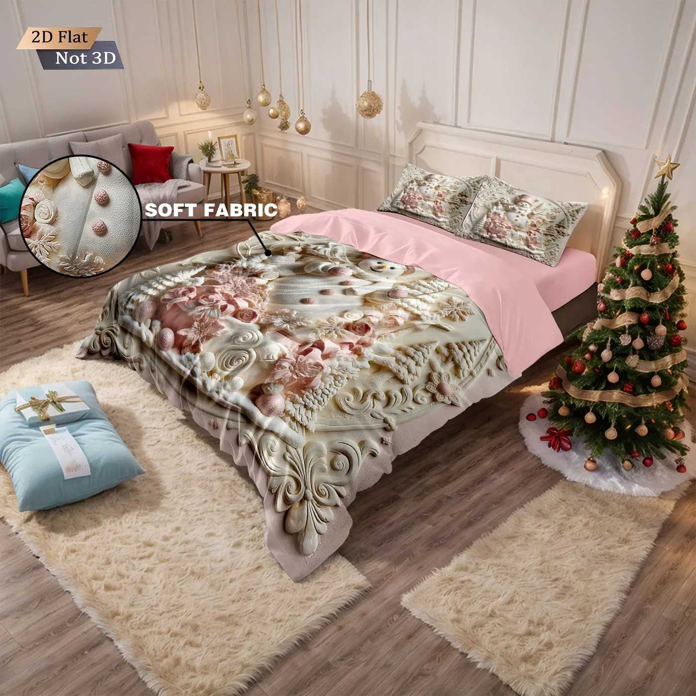 Christmas 3pcs imitation relief Christmas snowman printed coreless bedding set multi size bedroom bedding decoration machine washable Y251126