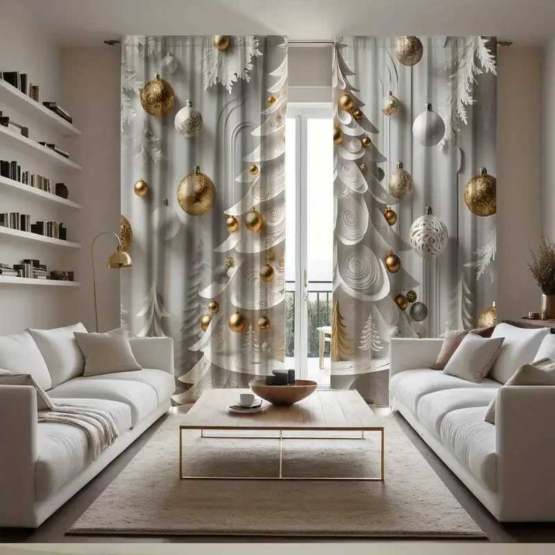 Curtain Christmas 2pcs Elegant Gold Christmas Tree Pattern Sophisticated Design Light - Filtering Polyester Curtains for Christmas Home Windows Y25112