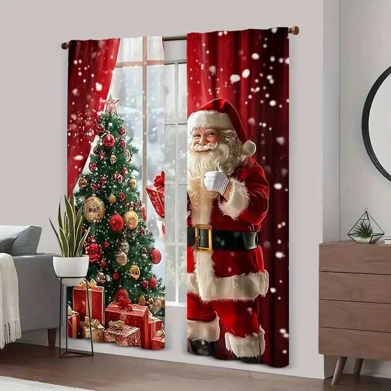 Curtain Christmas Santa Claus Christmas Tree - Pole bag curtains bedroom and living room decoration home decoration Christmas decoration Y251126