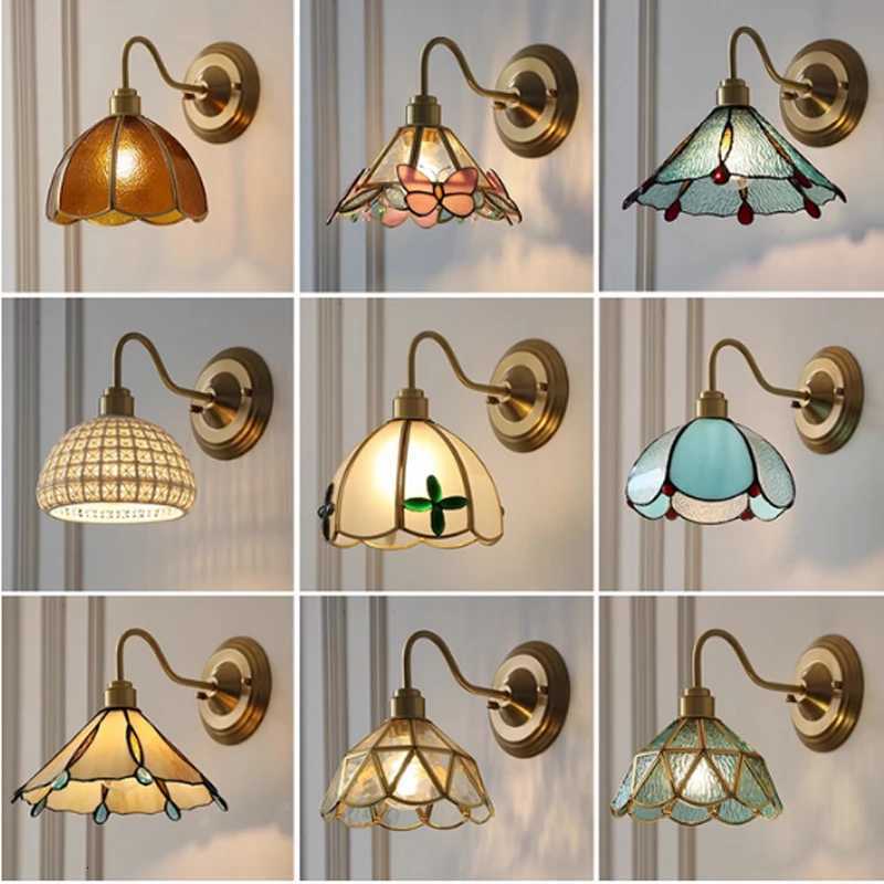 New Retro Copper Tiffany Wall Lamp Simple Reading Light Hanging Villa Bedroom Corridor Living Room Decorative Light Chandeliers M251126