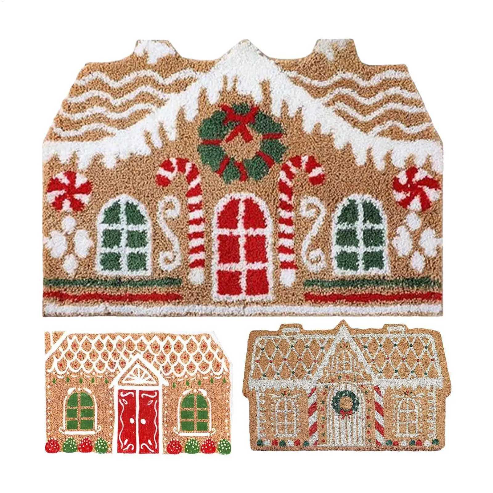 Christmas Front Door Mat Entrance Mat Non Slip Gingerbread House Door Mat for Shower Floor Living Room Kitchen Porch IndoorM251126