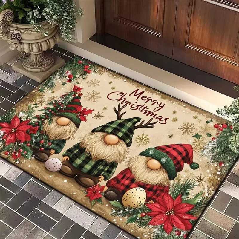 Merry Christmas Door Mat Printed Decoration Flannel Carpet Mat Door Mat Absorbent Foot Mat Small Foot Mat Machine Washable DecorM251126