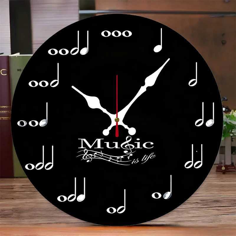 Music Note Wooden Round Silent Hanging Wall Clock Suitable For Living Room Office Study Room Bedroom Home Decoration C251126