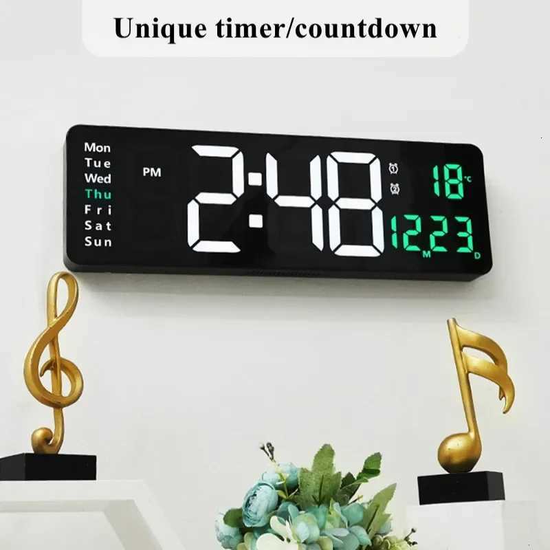 16-inch large-screen digital wall clock temperature date week display remote control double alarm clock 12/24H LED wall clock C251126