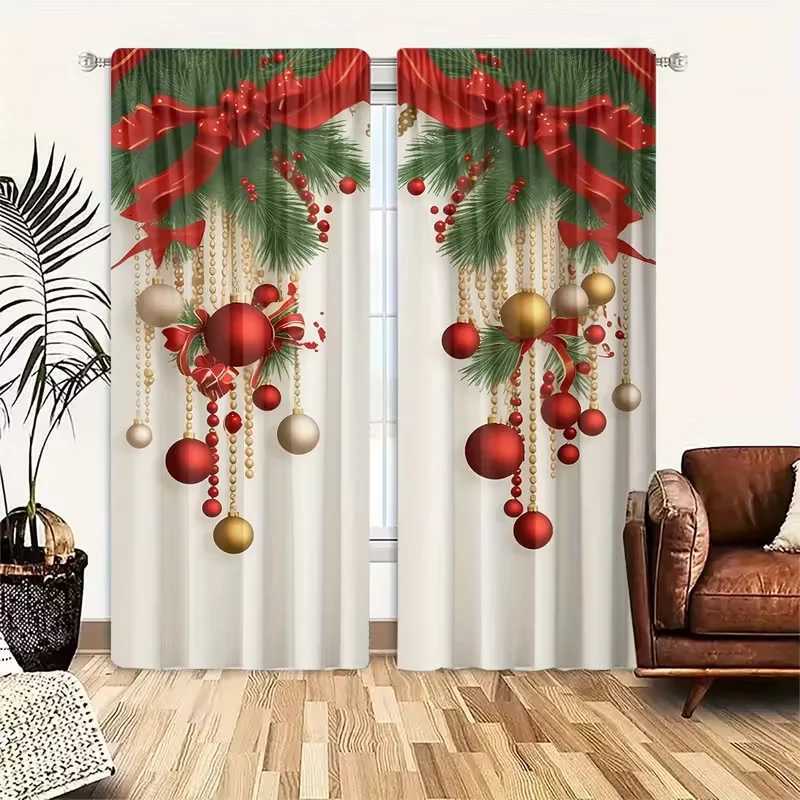 Curtain Christmas 2pcs Christmas Ornament Curtains Thermal Insulated Privacy DesignPolyester Holiday Window DecorFestive Home DecorRod Pocket Y251126
