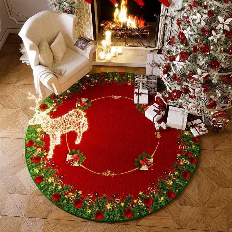 Christmas Tree Base Floor Mat Festive Holiday Apron Rug for Living Room Bedroom Home Holiday DecorM251126