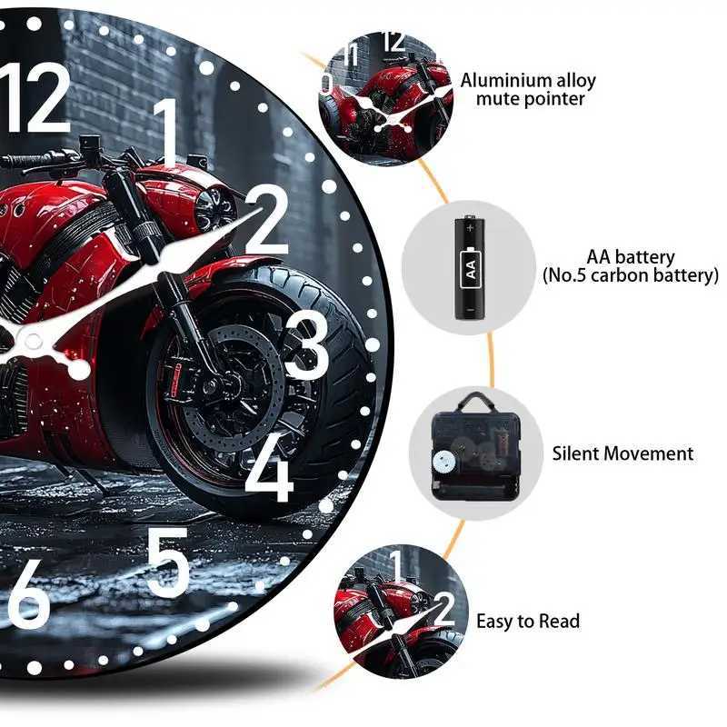 Red motorcycle against brick wall Quartz round Analog Wooden Silent Wall Clock original Perfect Christmas gift for friends C251126
