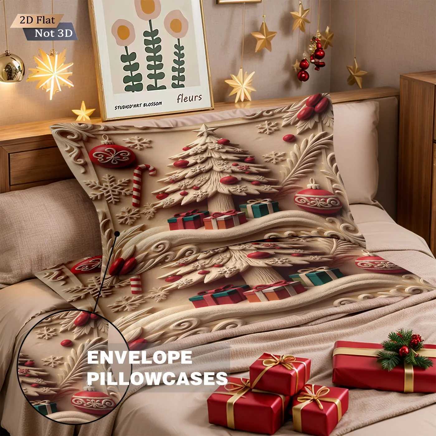 Christmas 3pcs imitation relief Christmas tree print coreless duvet set multi size bedroom bedding holiday decoration machine washable Y251126