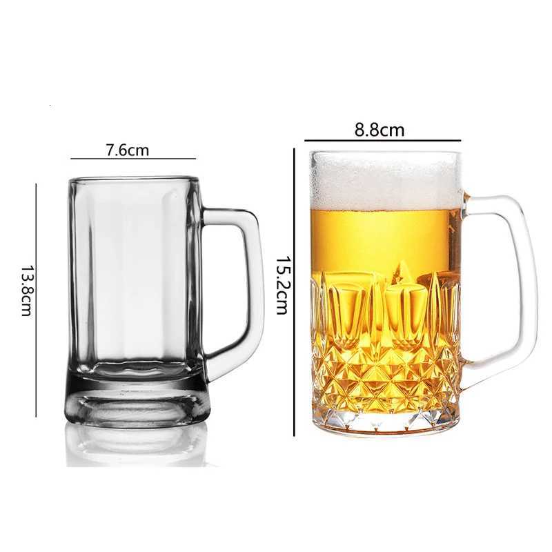 400ml/600ml Thick Bottomed Beer Glass Household Large Capacity Draft Beer Glass with Handle Drinkware Vintage Foreign Wine Glass C251126