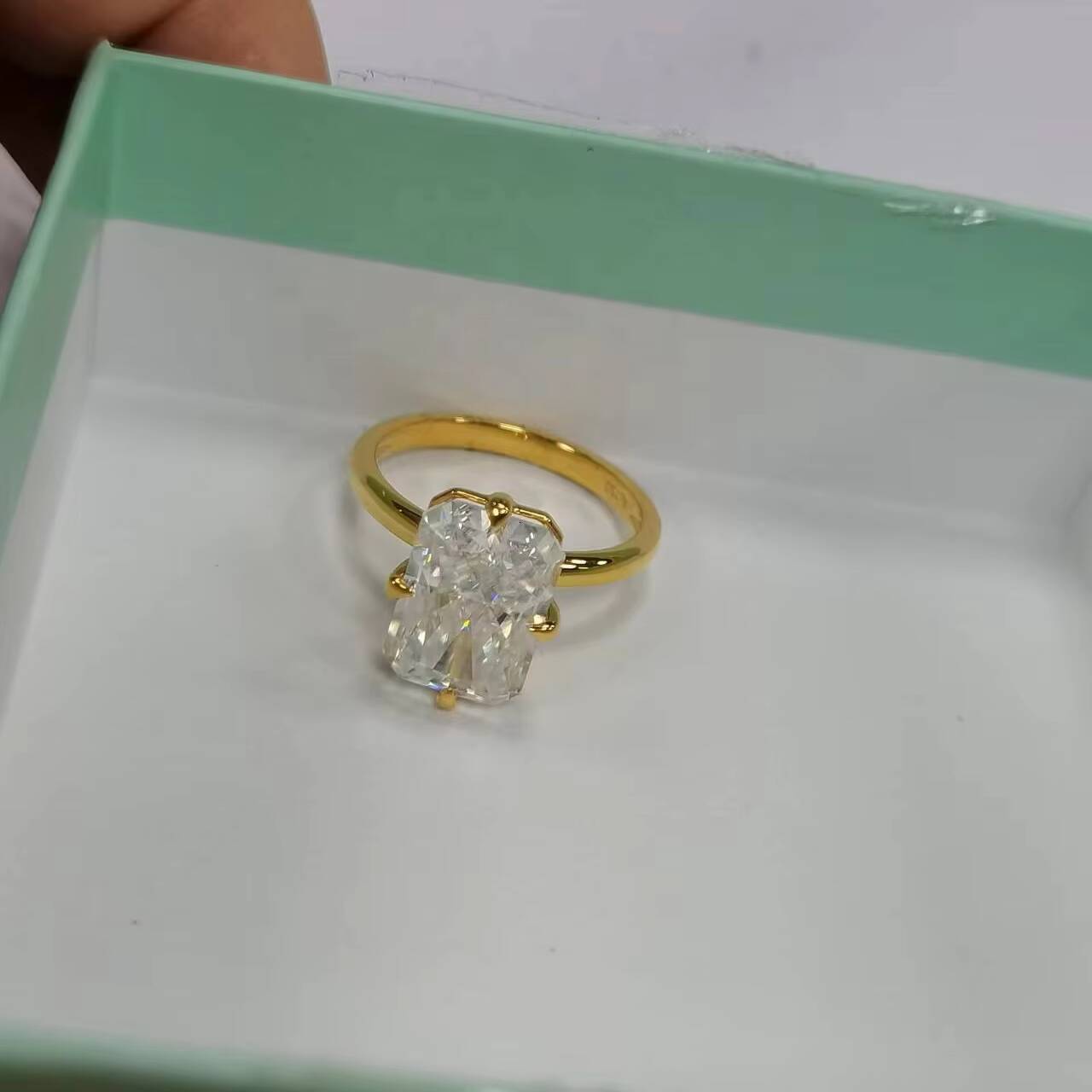 Fancy Gem 14k Yellow Gold Radiant Solitaire 2CTW Lab Moissnaite Diamond Band Wedding Ring for Women