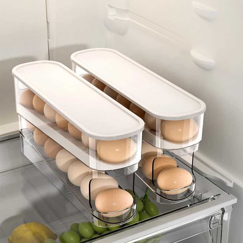 Automatic Scrolling Egg Rack Kitchen Egg Holder Storage Box Egg Basket Container Organizer Rolldown Refrigerator Egg Dispenser Y251126