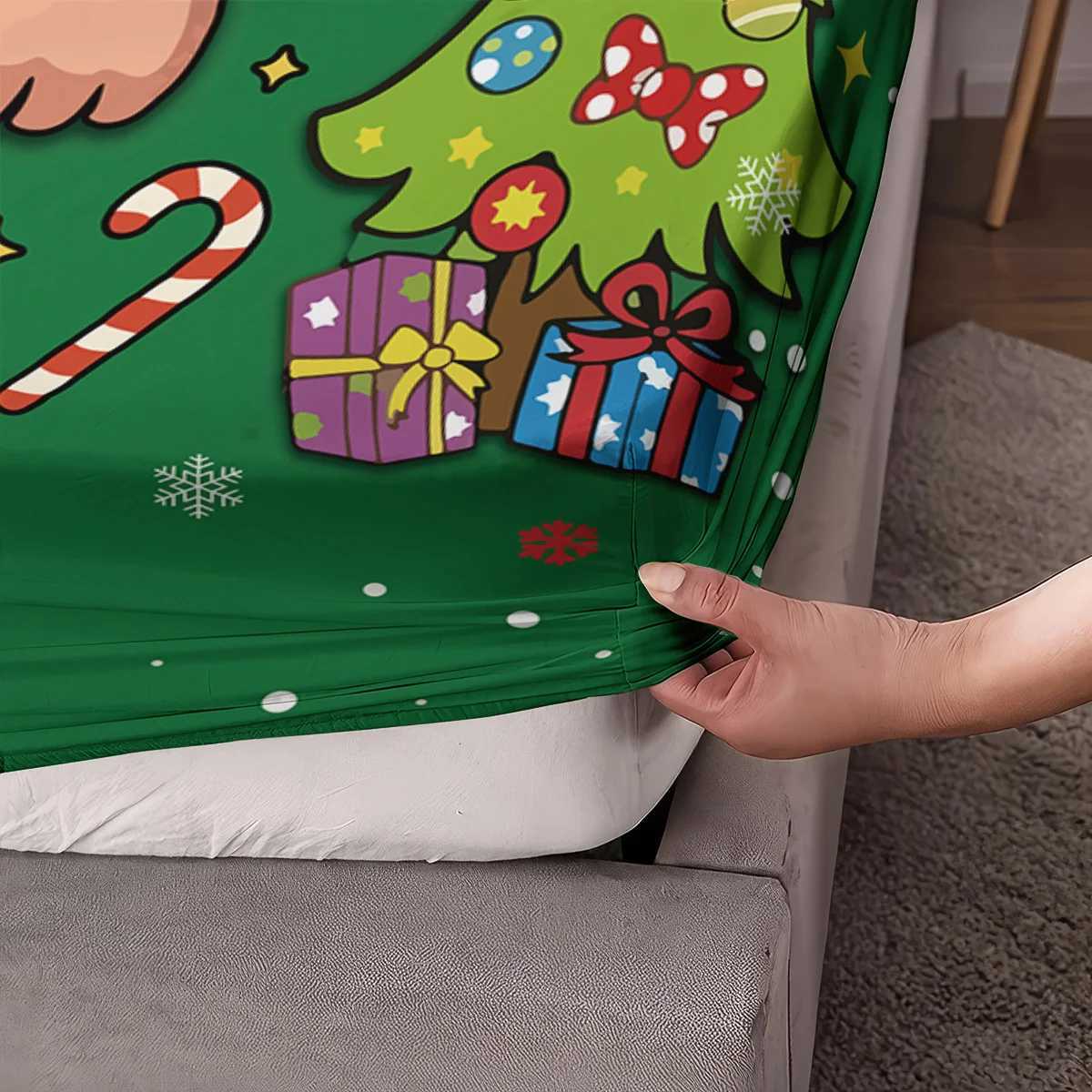 Christmas 3pcs green Christmas tree 67 element printed coreless bedsheet set multi size bed cover bedroom bedding holiday decorations Y251126