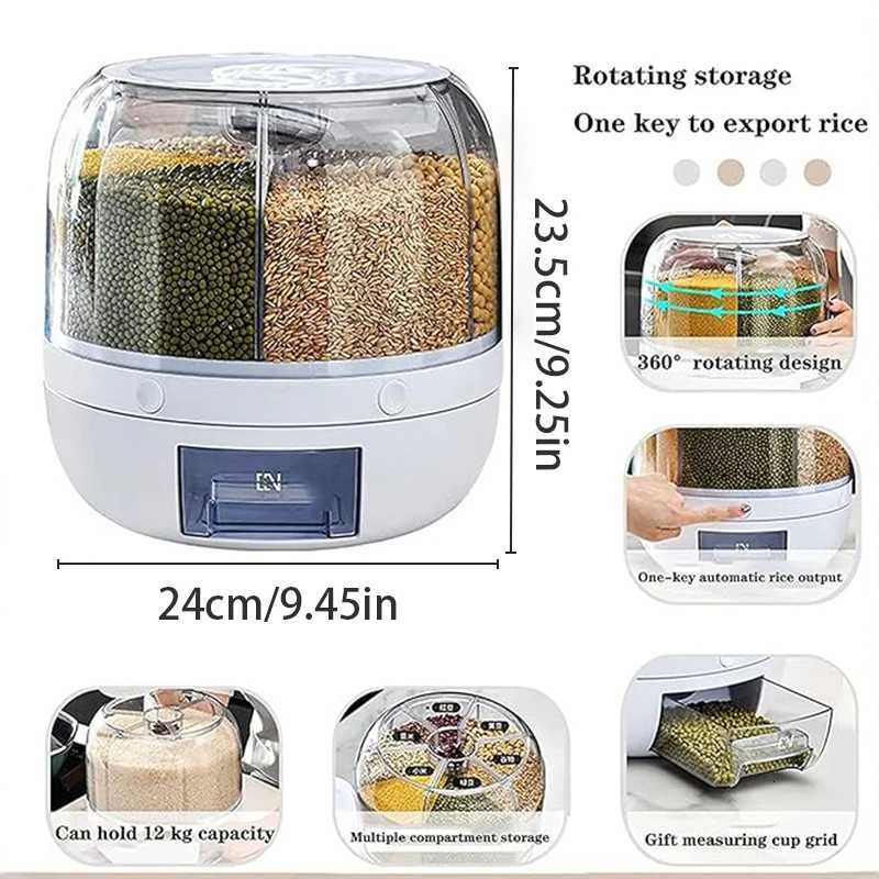 360 rotating 6-grid grain dispenser one-touch output storage container for rice grain seng and moisture-proof organizer Y251126