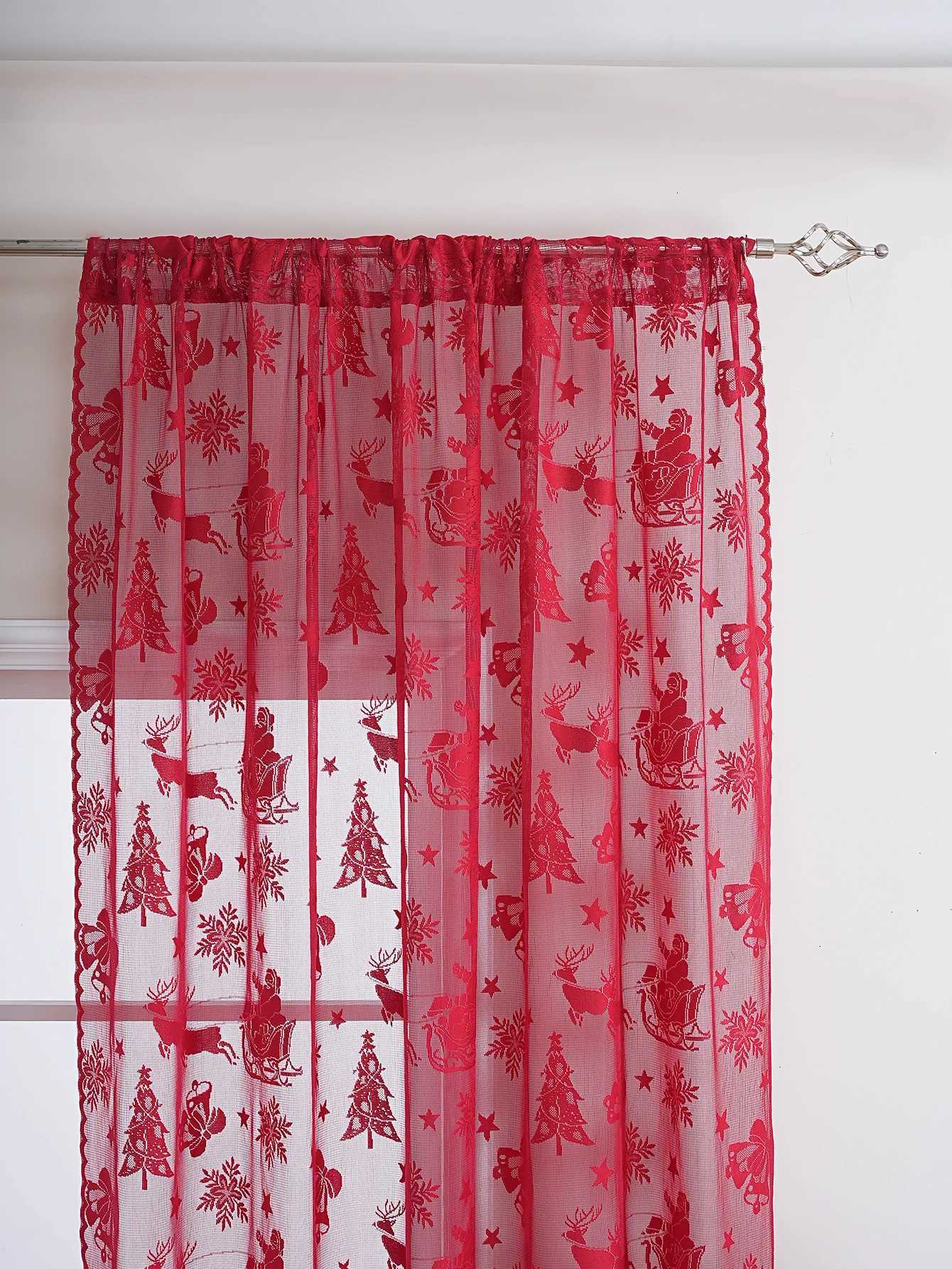 Curtain Christmas American Red Lace Sleigh Santa Christmas Curtains for Living Room Bedroom Window Festive Atmosphere Decorative Y251126