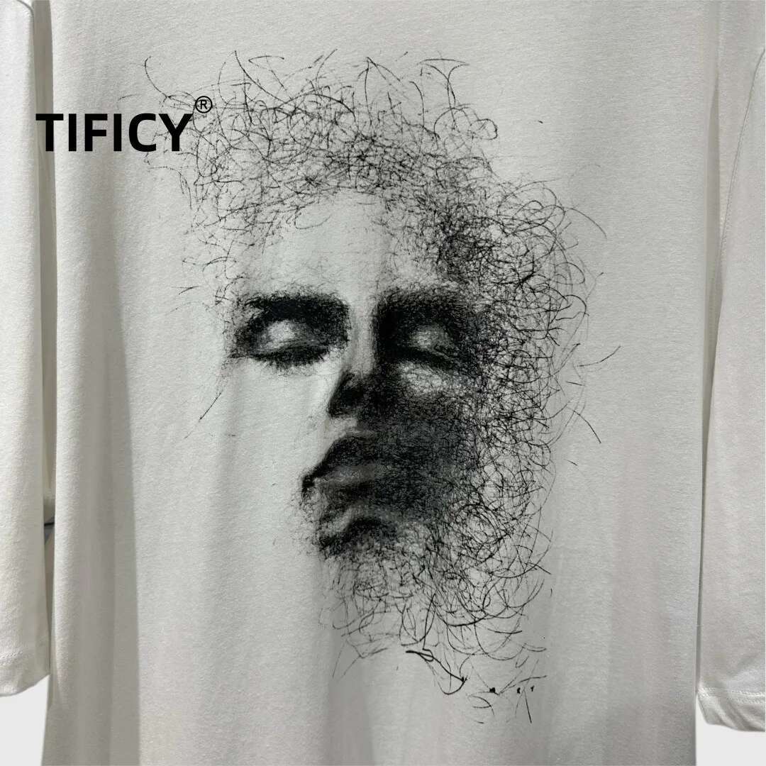 High Street Cotton Dark RO Tees T Shirts Men's And Women's Summer New Fashion Trend Facial Print Round Neck Loose T-Shirt