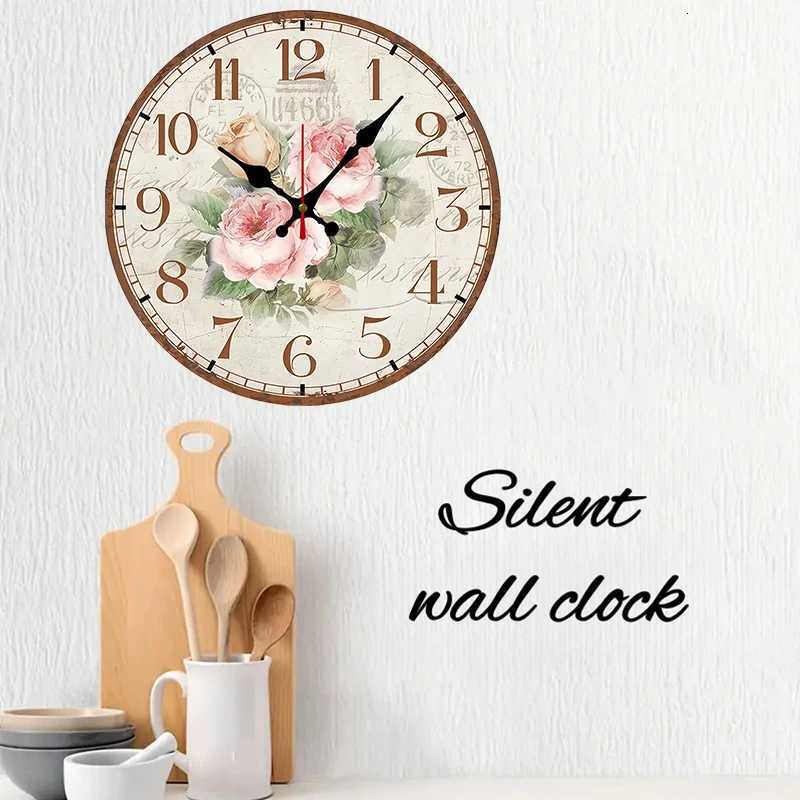 Antique Rose Wooden Round Silent Hanging Wall Clock Suitable For Living Room Office Study Room Bedroom Home Decoration C251126