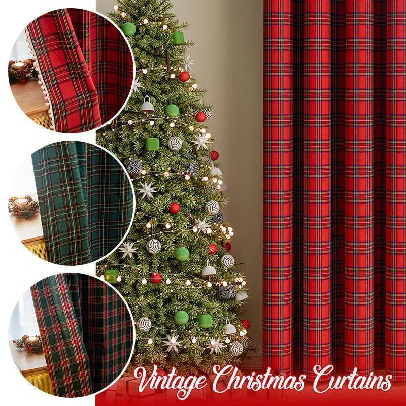 Curtain Christmas 1 Piece Retro American Check Curtains Christmas Decoration Bedroom Living Rooms New Year Festive Atmosphere Window Valances Y251126
