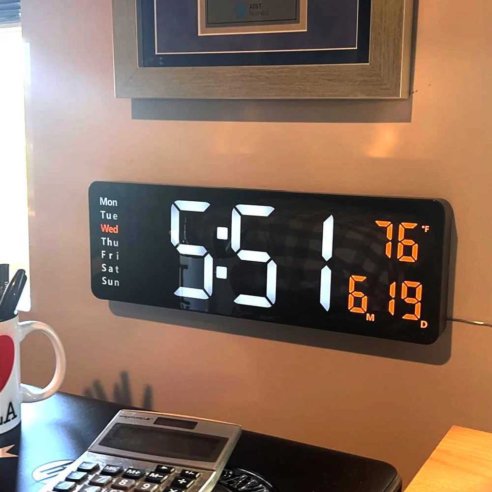 Large Digital Wall Clock with Remote Control 16inch/41cm Electronic Watch with Big LED Screen Dispaly Date Week Temperature C251126