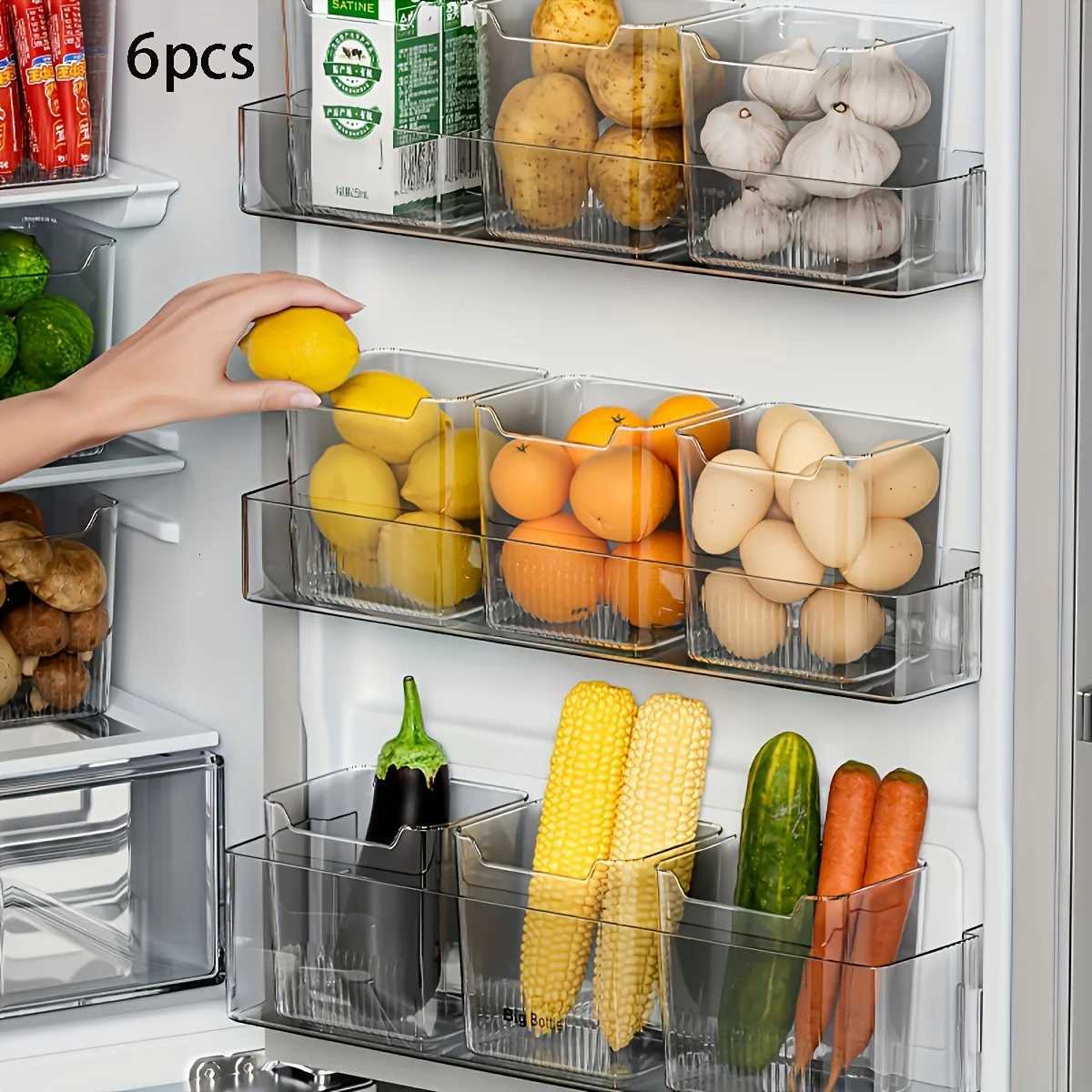 6-Pack Clear Fridge Bins BPA-Free Easy-Grip Handles Maximize Fridge Counter Space Kitchen Organizer Storage Containers Y251126
