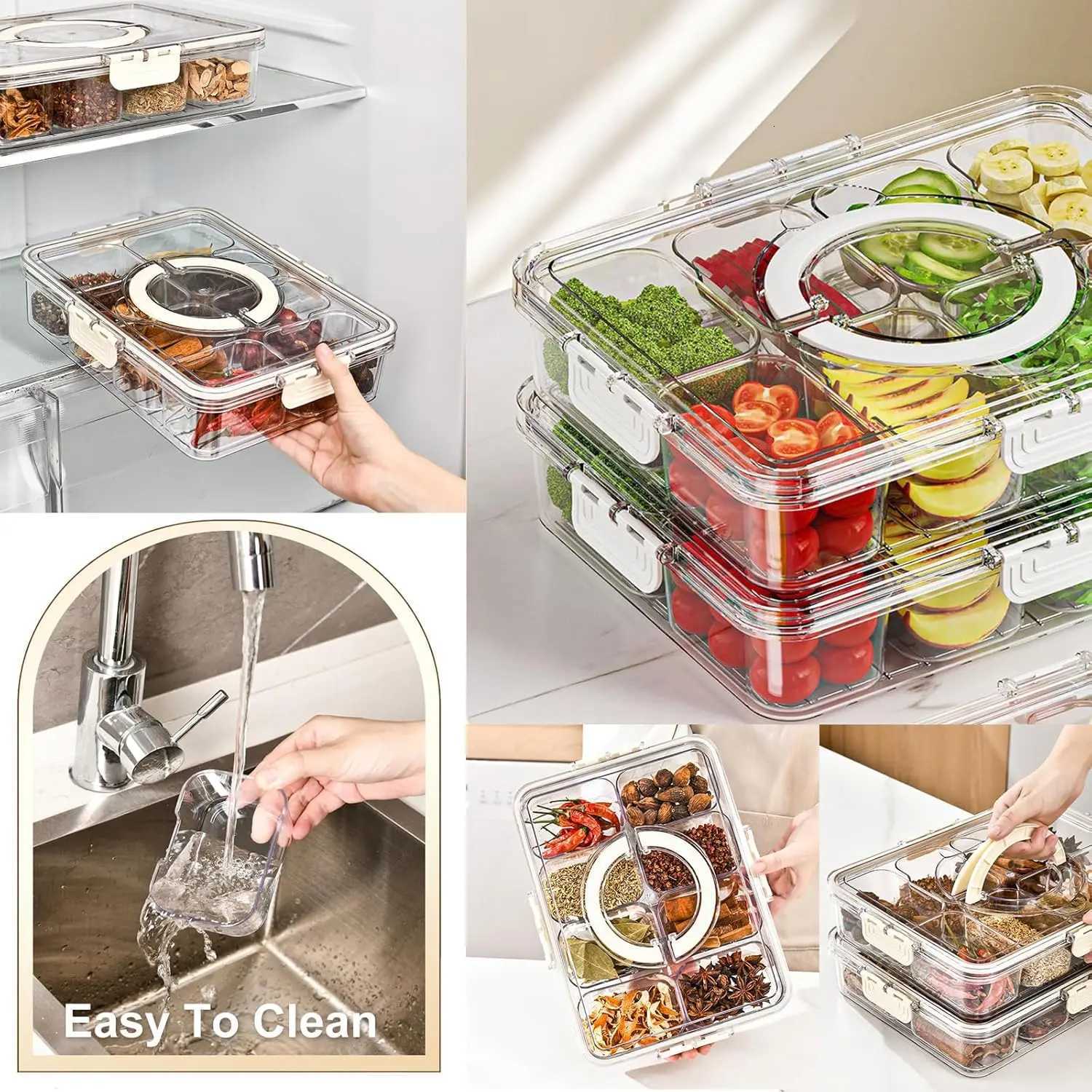 Veggie Tray with Lid and Handle Divided Serving Tray Snack Spinner Portable Snackle Boxs for Candy Fruits Nuts Clear Fridge Y251126
