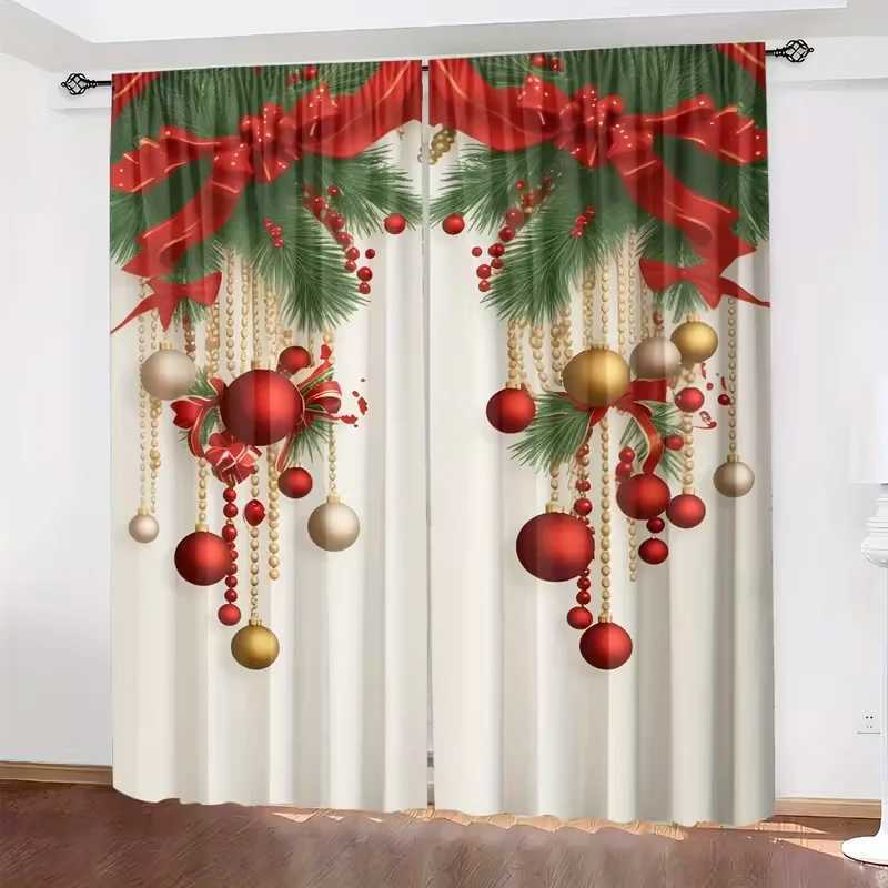 Curtain Christmas 2pcs Christmas Ornament Curtains Thermal Insulated Privacy DesignPolyester Holiday Window DecorFestive Home DecorRod Pocket Y251126