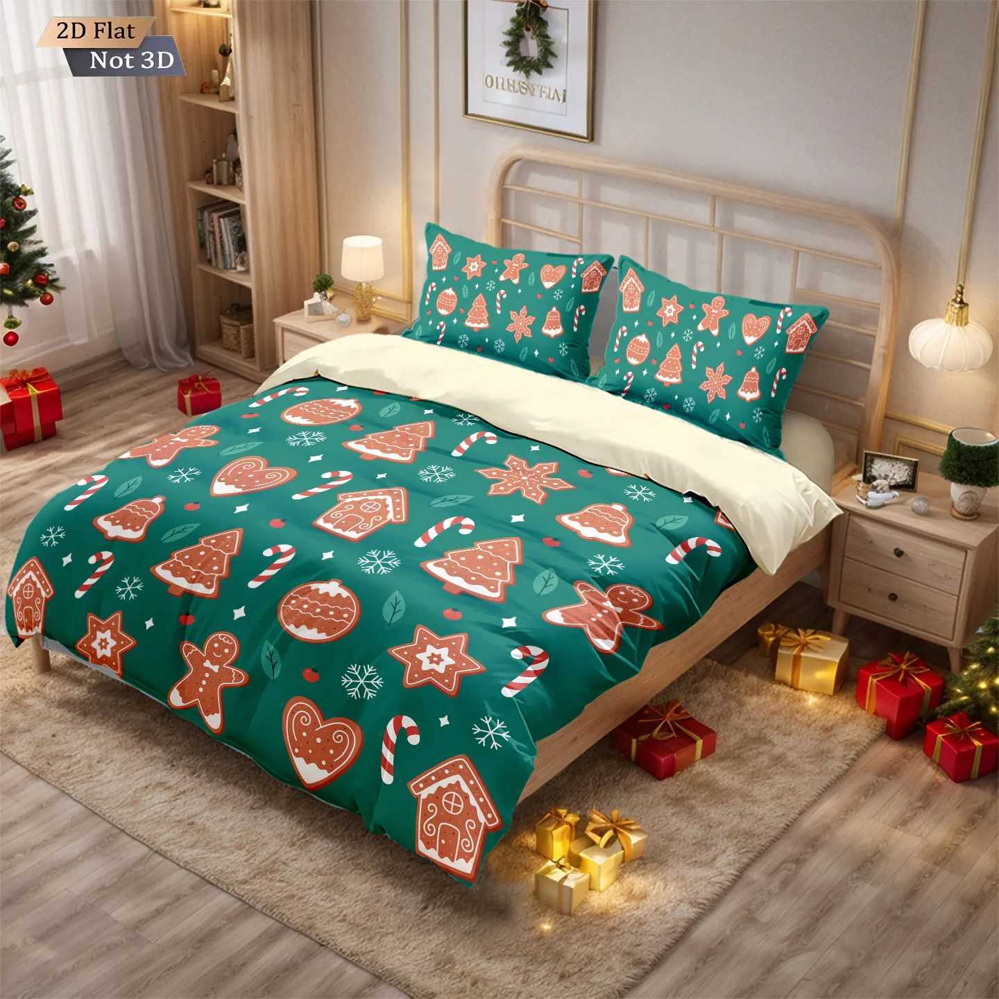 Christmas 3pcs Merry Christmas Green Printed Chipless Quilt Set Multi Size Soft Dormitory Bedding Holiday Decoration Machine Washable Y251126