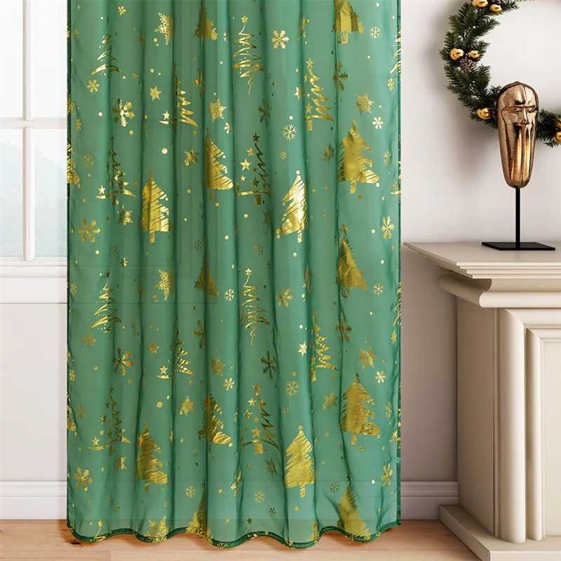 Curtain Christmas A93E-Festive Christmas Window Curtains 2 Pieces With Snowflake Print Design For Living Room Decorations Y251126