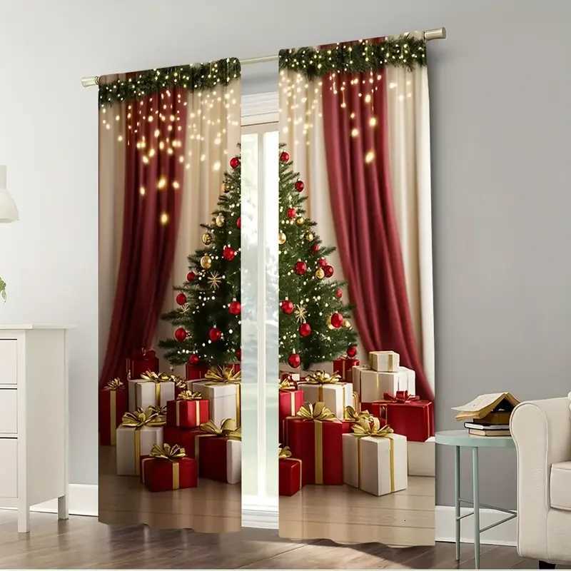 Curtain Christmas 2pcs Christmas tree gift curtains pole pocket design privacy protection suitable for decorating various scenes Y251126