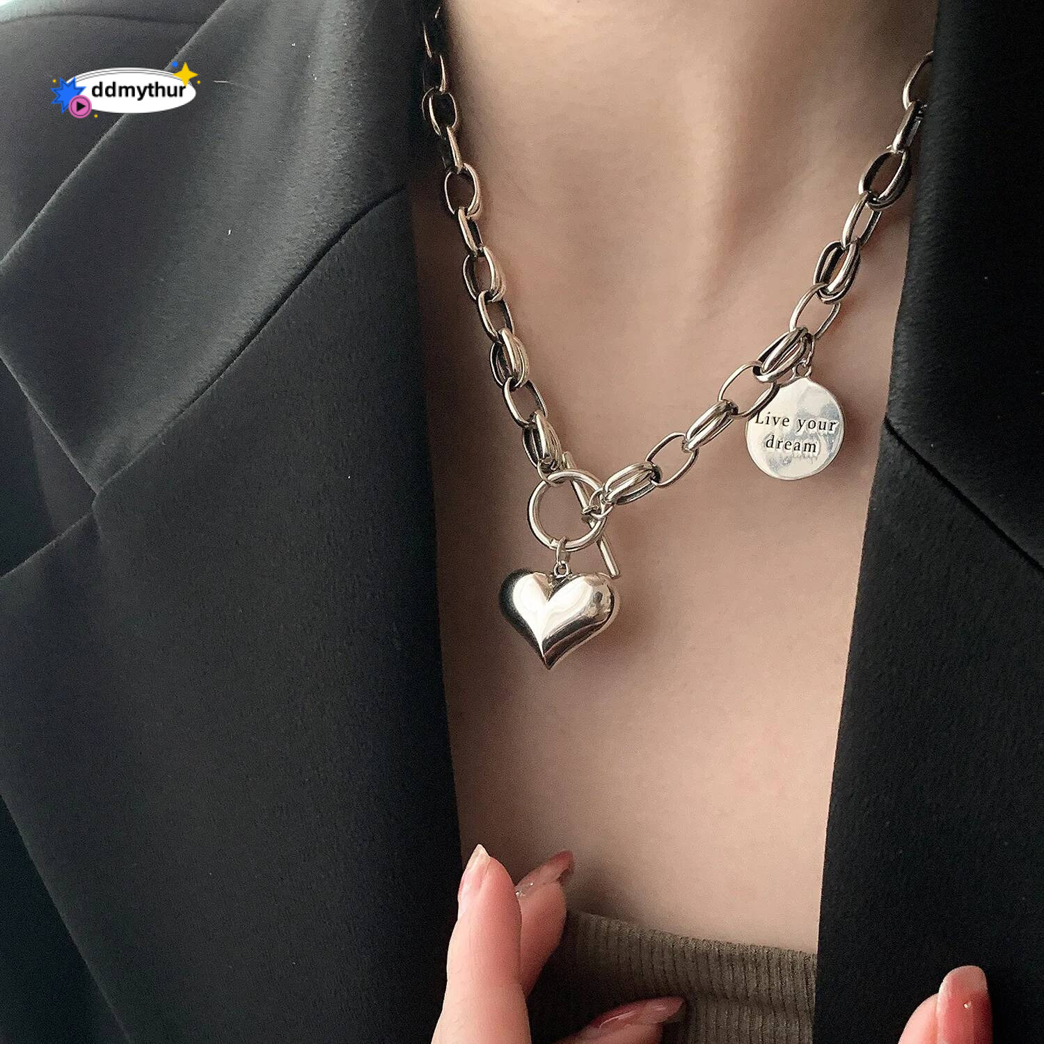 Sterling Sier Necklace Heart OT Clasp Live Your Dream Geometric Punk for Women Girl Jewelry Gift Dropshipping Wholesale ddmythur