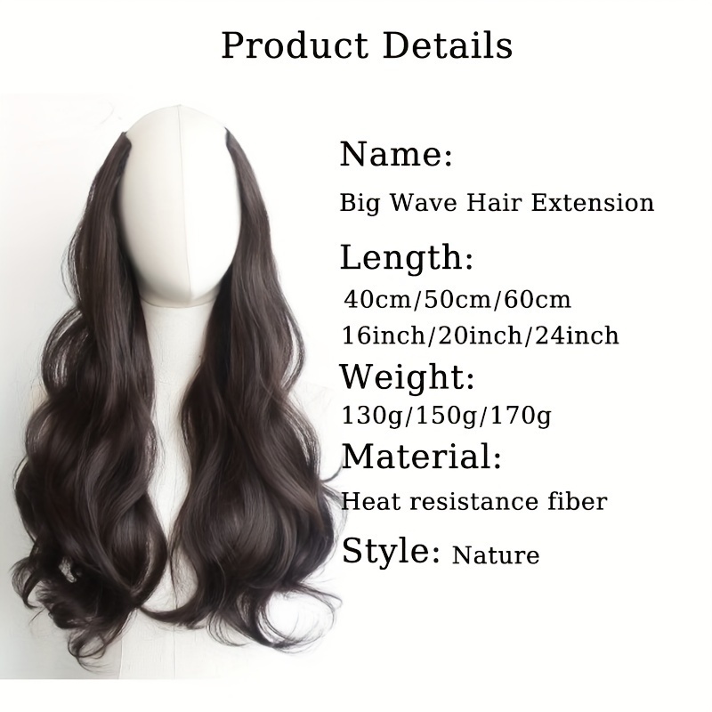 Romantic Natural-Wave Protein Fiber Womens Fake Hair Piece 24 Inch Long for Stylish Looks