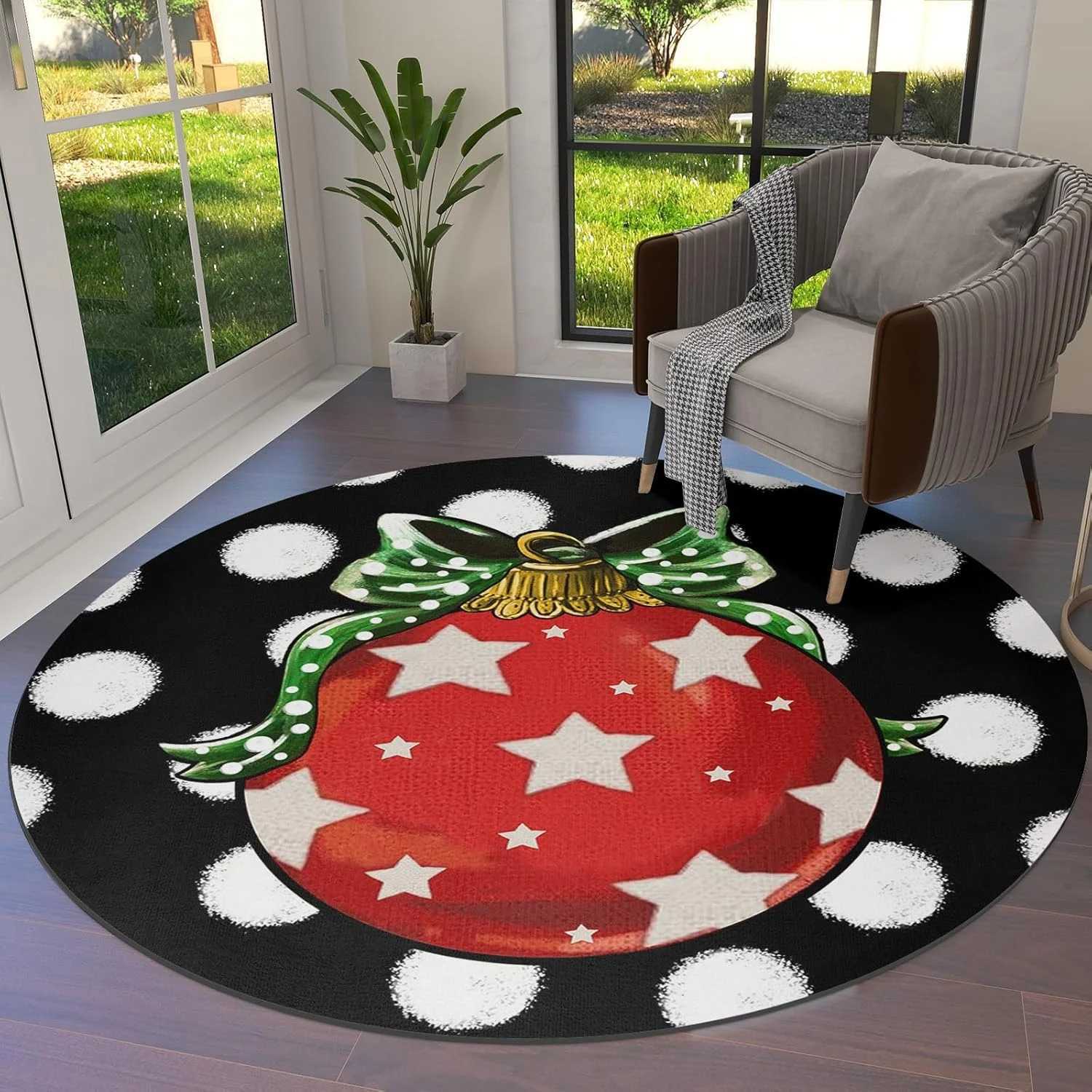 Christmas Round Area Rug Plaid Christmas Trees Rug Soft Carpet Floor Mat Non Slip Rugs for Living Room Bedroom RoomM251126