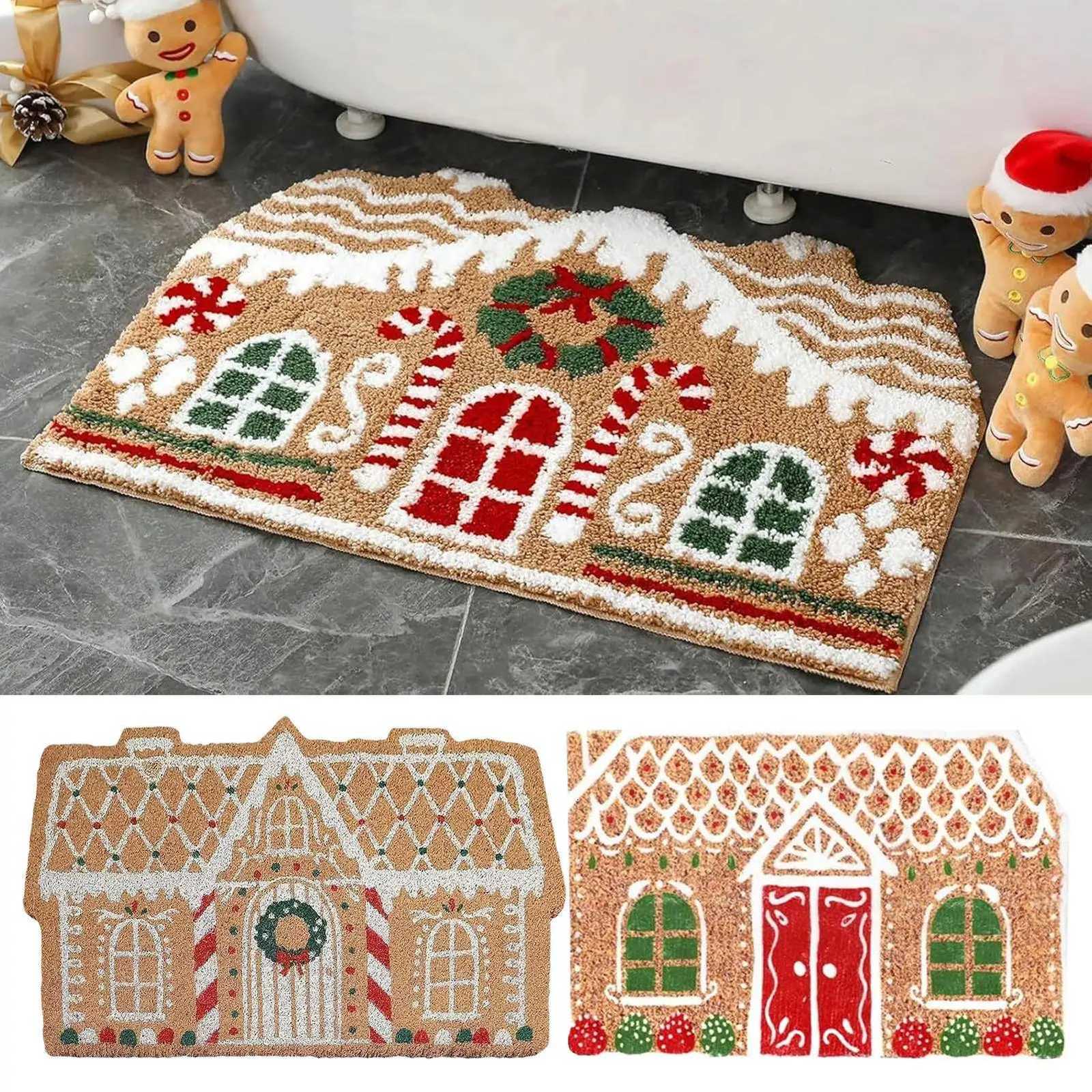 Christmas Front Door Mat Entrance Mat Non Slip Gingerbread House Door Mat for Shower Floor Living Room Kitchen Porch IndoorM251126
