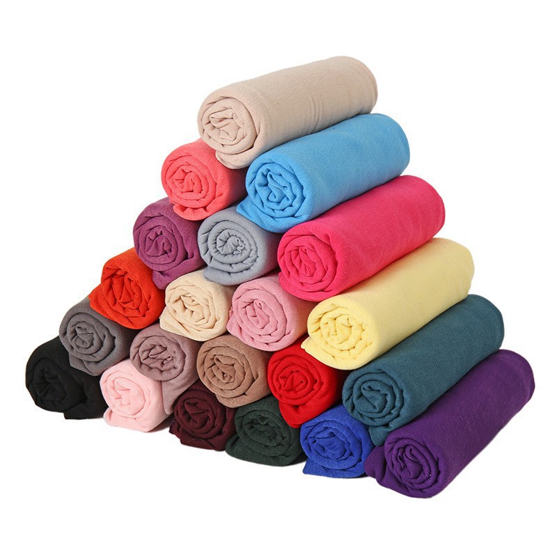 K523 Solid color new single color ladies sweat cloth long scarf Middle East hijab autumn and winter mercerized cotton warm scarf headscarf