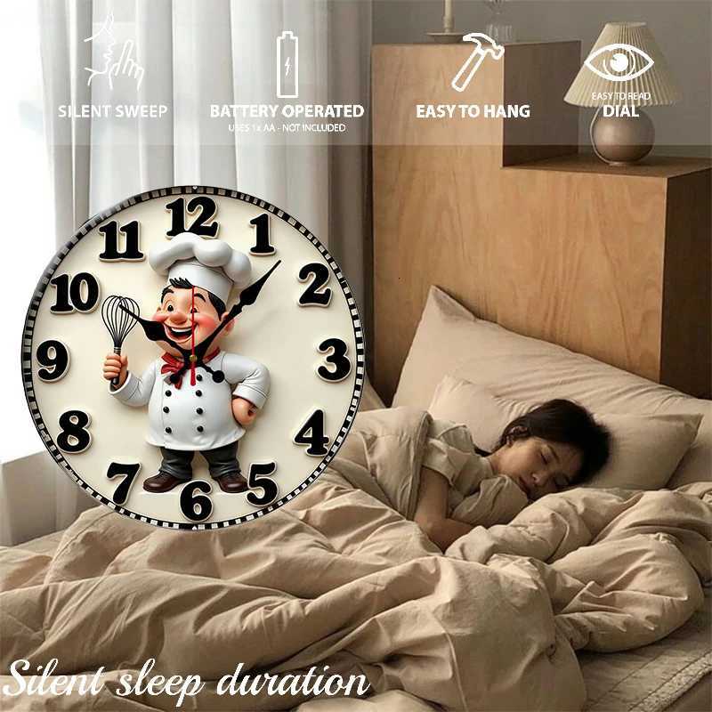 Happy Chef Kitchen Wooden Round Silent Hanging Wall Clock Suitable For Living Room Office Study RoomBedroom Home Decoration C251126