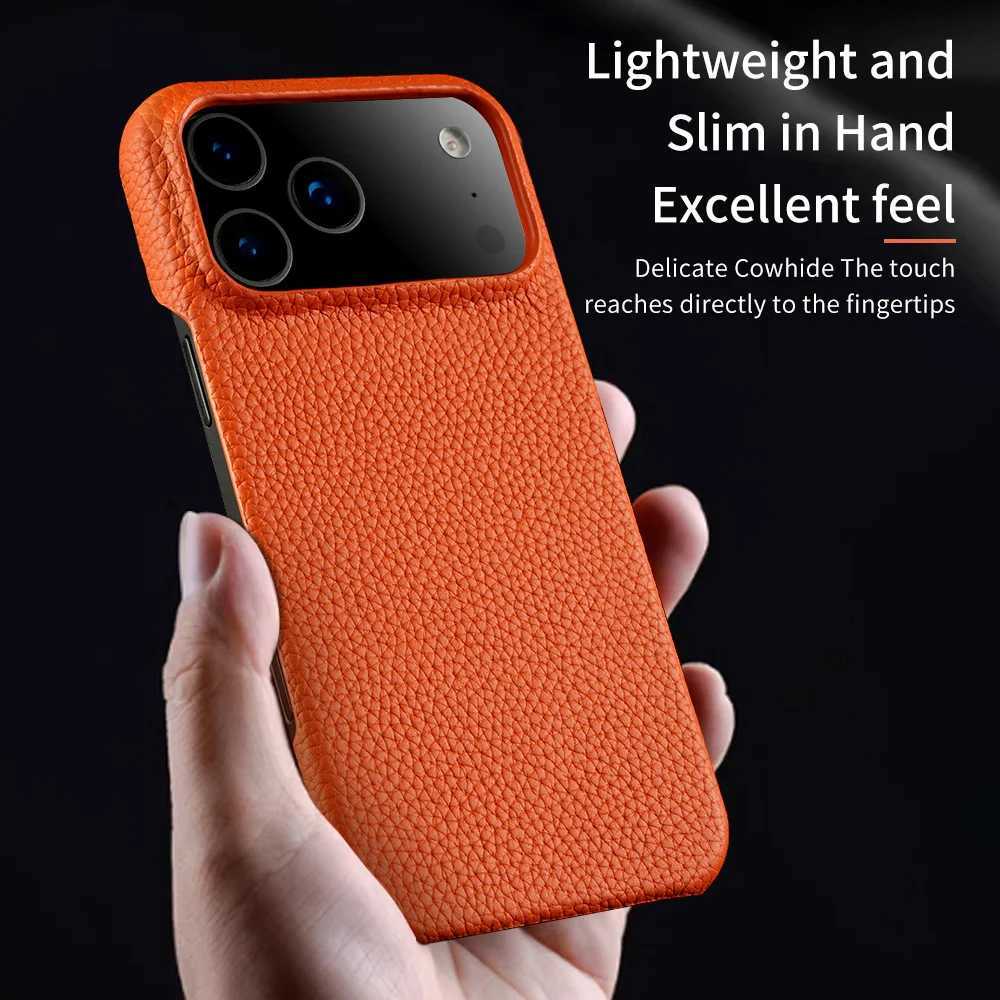 luxery for Case for iPhone 17 Air 15 16 Pro Max 17Pro Lychee Natural Cowhide Leather Magnetic Protector Luxury Phone Back Cover C251126