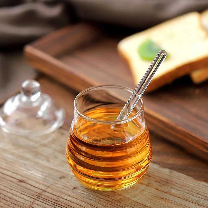 1Set Glass Honeycomb Tank Honey Storage Container With Dipper And Lid Honey Bottle For Home Wedding Party Kitchen Tools Y251126