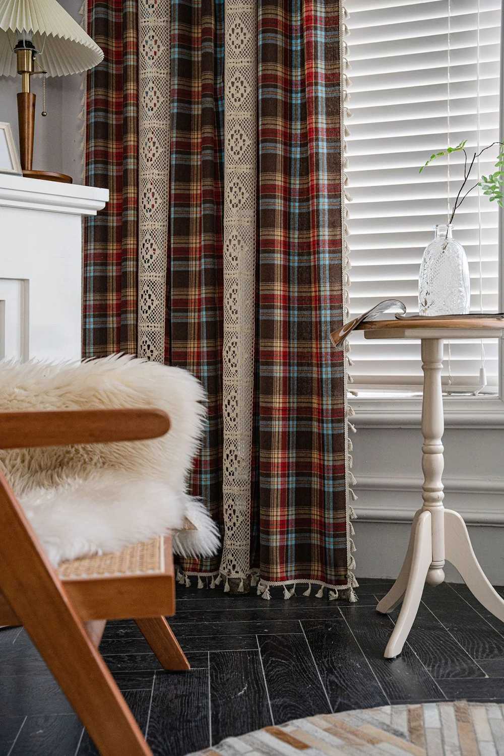 Christmas Christmas Buffalo Plaid Window Curtain Rod Pocket Semi Sheer Crochet Lace Curtains for Bedroom Living Room Farmhouse Decorations Y251126