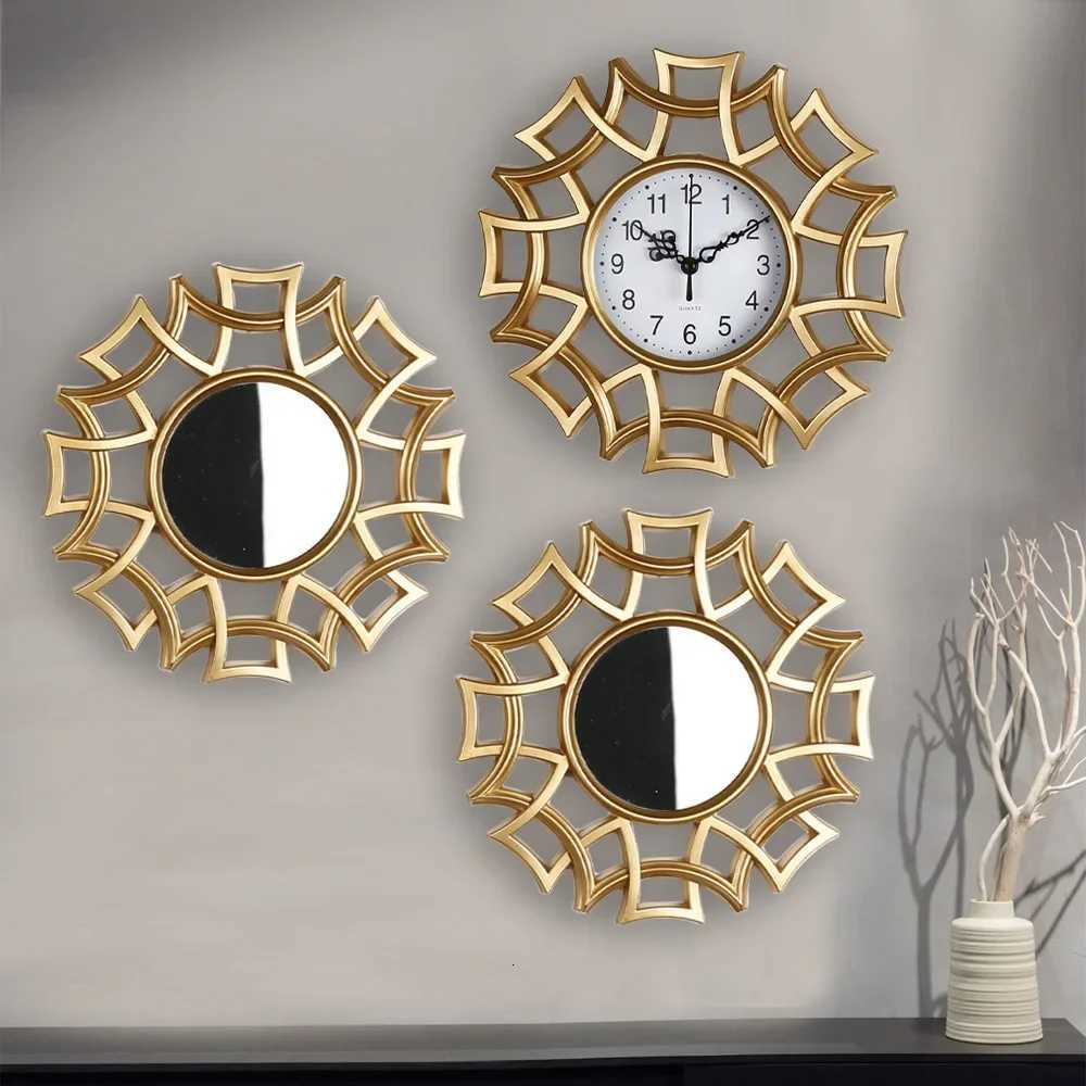 Best Sellers 3 Pcs European Elegant Luxury Hotel Bathroom Decorative Clocks Antique Gold Frame Round Creative Vintage Wall Clock C251126