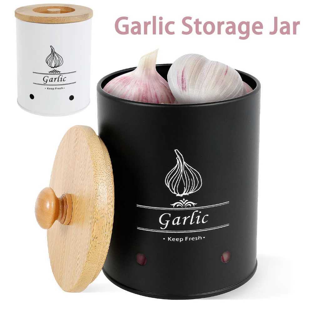 Garlic Keeper Storage Jar Versatile Onion Potato Garlic Storage Box with Wood Lid Food Containers with Aerating Holes for Home Y251126