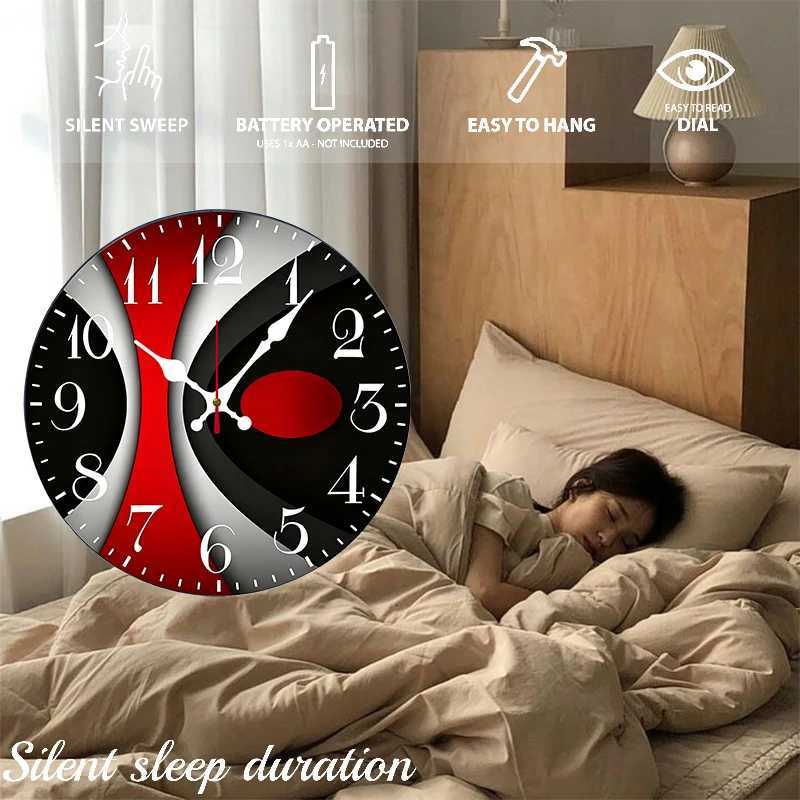 Black Red Wooden Round Silent Hanging Wall Clock Suitable For Living Room Office Study Room Bedroom Home Decoration C251126