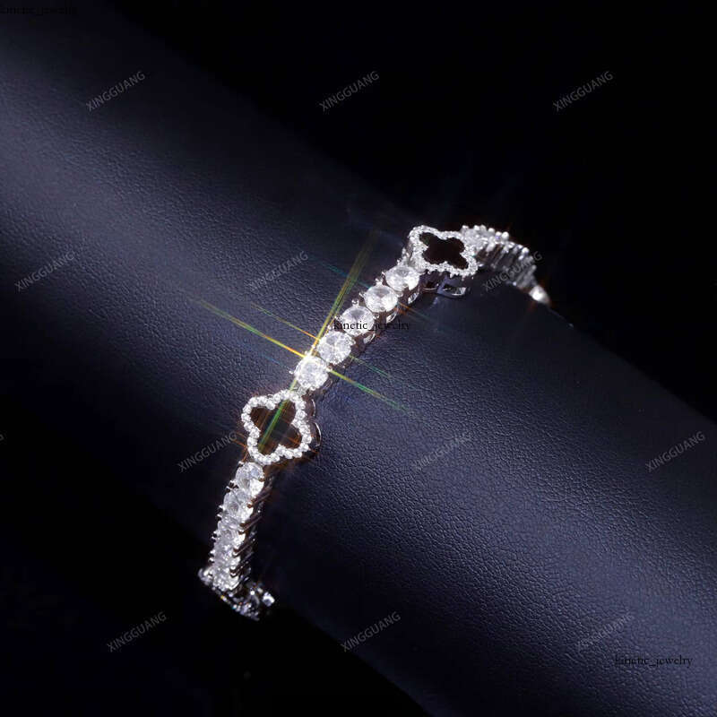 GRA Certificate Hip Hop 925 Sterling Silver Natural Agate 3mm 4mm 5mm VVS1Moissanite Diamond Clover Bracelet Tennis Chain