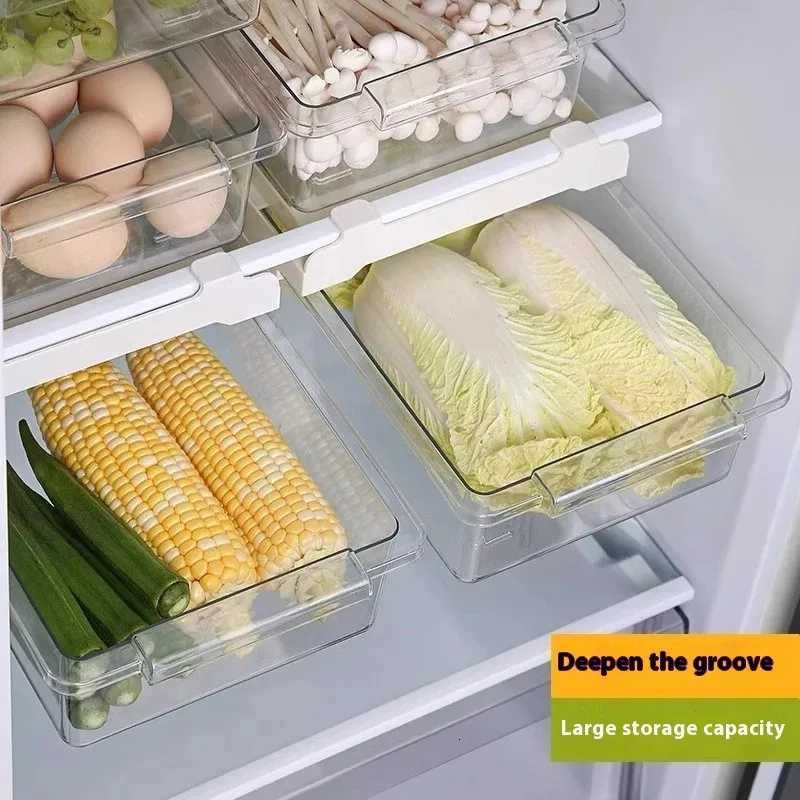 Household Transparent Retractable Refrigerator Storage Box Anti Odor Refrigerator Partition Storage Basket Hanging Storage Box Y251126