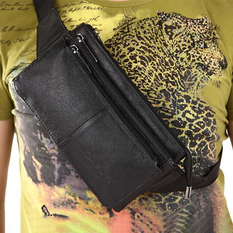 Men Waist Fanny Pack Belt Hip Bag Purse Genuine Leather Travel Fashion Real Cowhide Male Shoulder Sling Chest Cross body BagT251126
