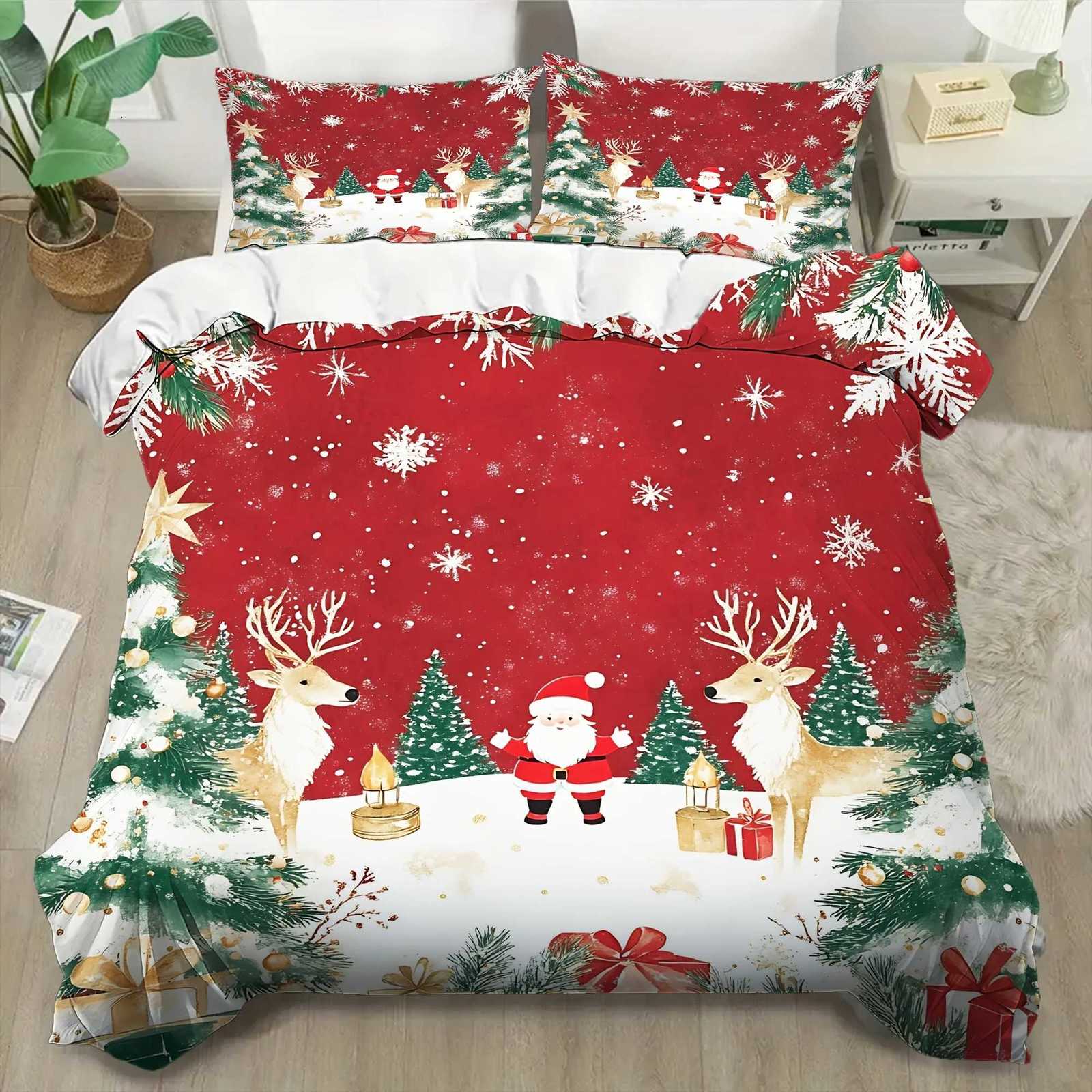 Christmas Christmas Santa Claus Bedding Set 3D Printed Duvet Cover Set Soft Single Double Size Bed Set 2026 Christmas Home Decorations Y251126