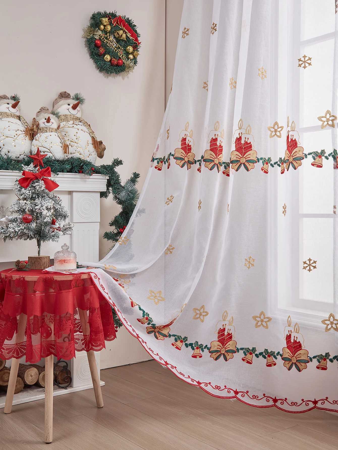 Curtain Christmas Christmas Curtains 84 Inch Length for Living Room 1 Panels Set Holiday Poinsettia sheer Decorations Buffalo Plaid Decor Y251126