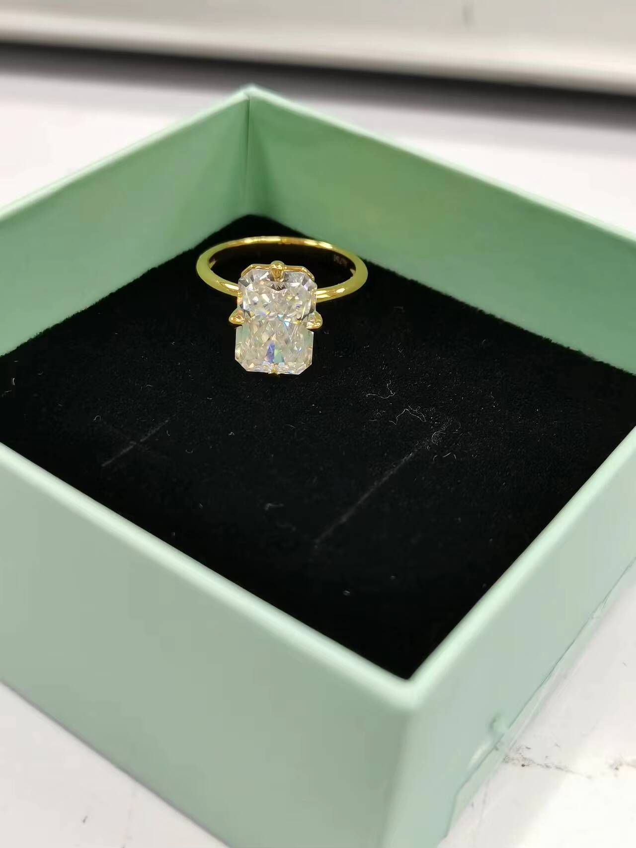Fancy Gem 14k Yellow Gold Radiant Solitaire 2CTW Lab Moissnaite Diamond Band Wedding Ring for Women