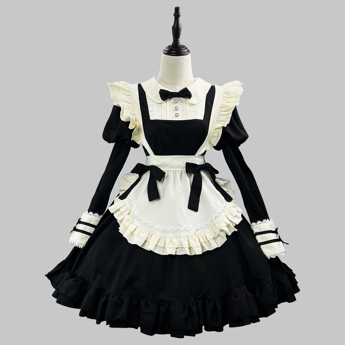 Lolita black dress, Japanese-style nun-style lace maid outfit, coffee shop cute Japanese maid dress J251126